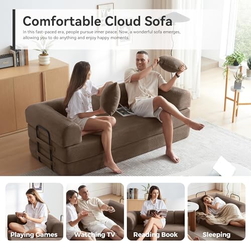 Convertible Sleeper Sofa Bed with Cylindrical Pillow, Comfy Foldable Sofa Bed Compressed Sofa in Box