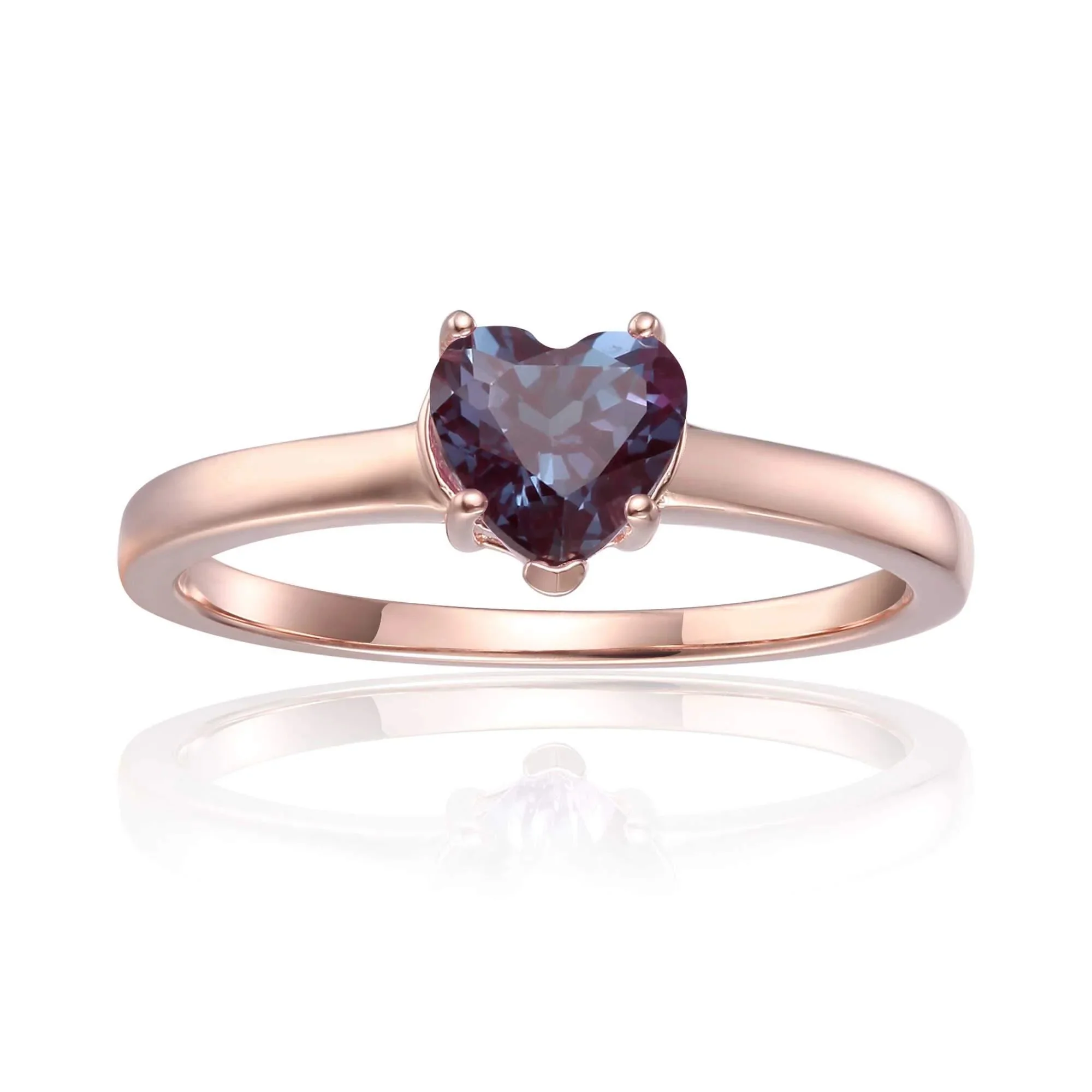 Heart Shape Alexandrite Solitaire Engagement Ring in Rose Gold Plated Sterling Silver