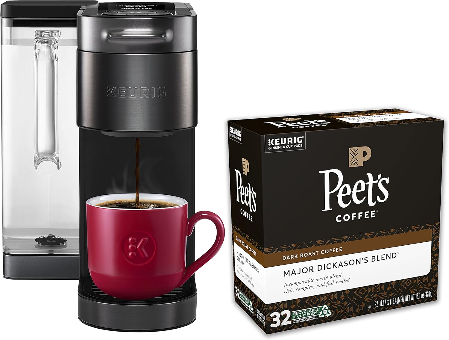 Keurig K-Supreme SMART Single Serve Coffee Maker with Peet's Coffee Major Dickason's Blend, Dark Roast, K-Cup, 32 K-Cup Pods