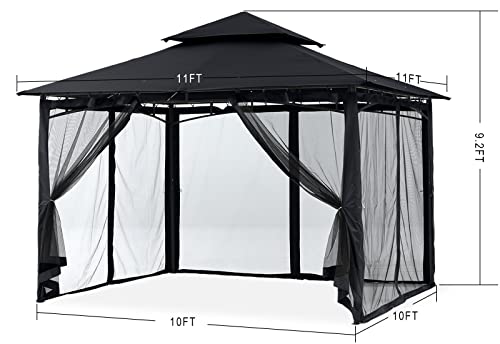 MASTERCANOPY Outdoor Garden Gazebo for Patios with Stable Steel Frame and Netting Walls (11x11,Dark Gray)