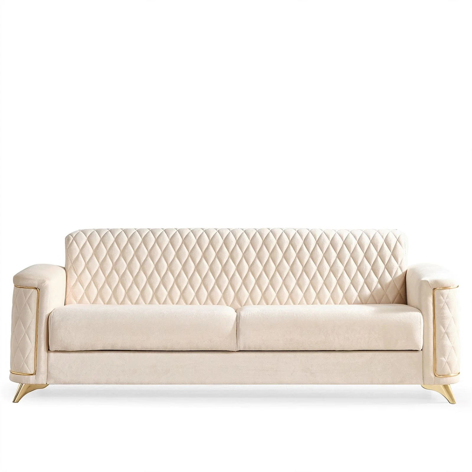 Luna Sofa Finished in Velvet Fabric made with wood in Ivory Color