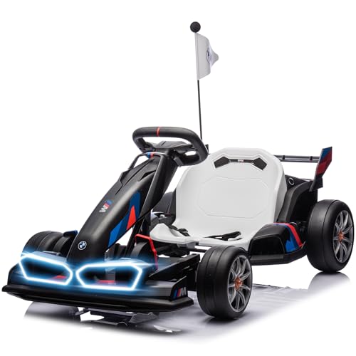 36V Licensed BMW Electric Go Kart, 7.5 MPH Drift Kart with 600W Motor, Outdoor Driftable Kids Race Pedal Go Karting Car w/Adjustable Seat, Lights