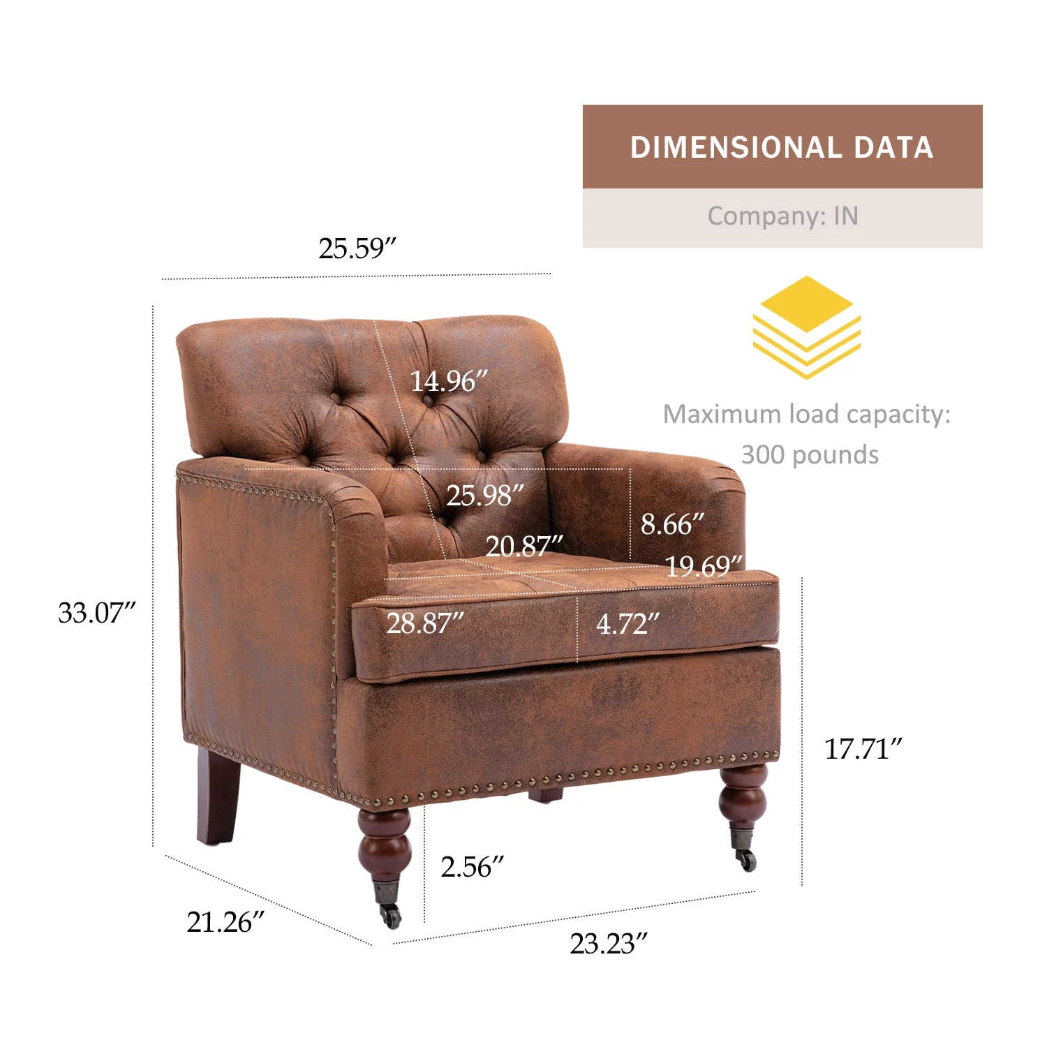 Tzicr Brown Modern Accent Chair, Button Tufted Upholstered Reading Chair with solid wood legs, Upholstered Mid Century Modern Arm Chairs for Bedroom