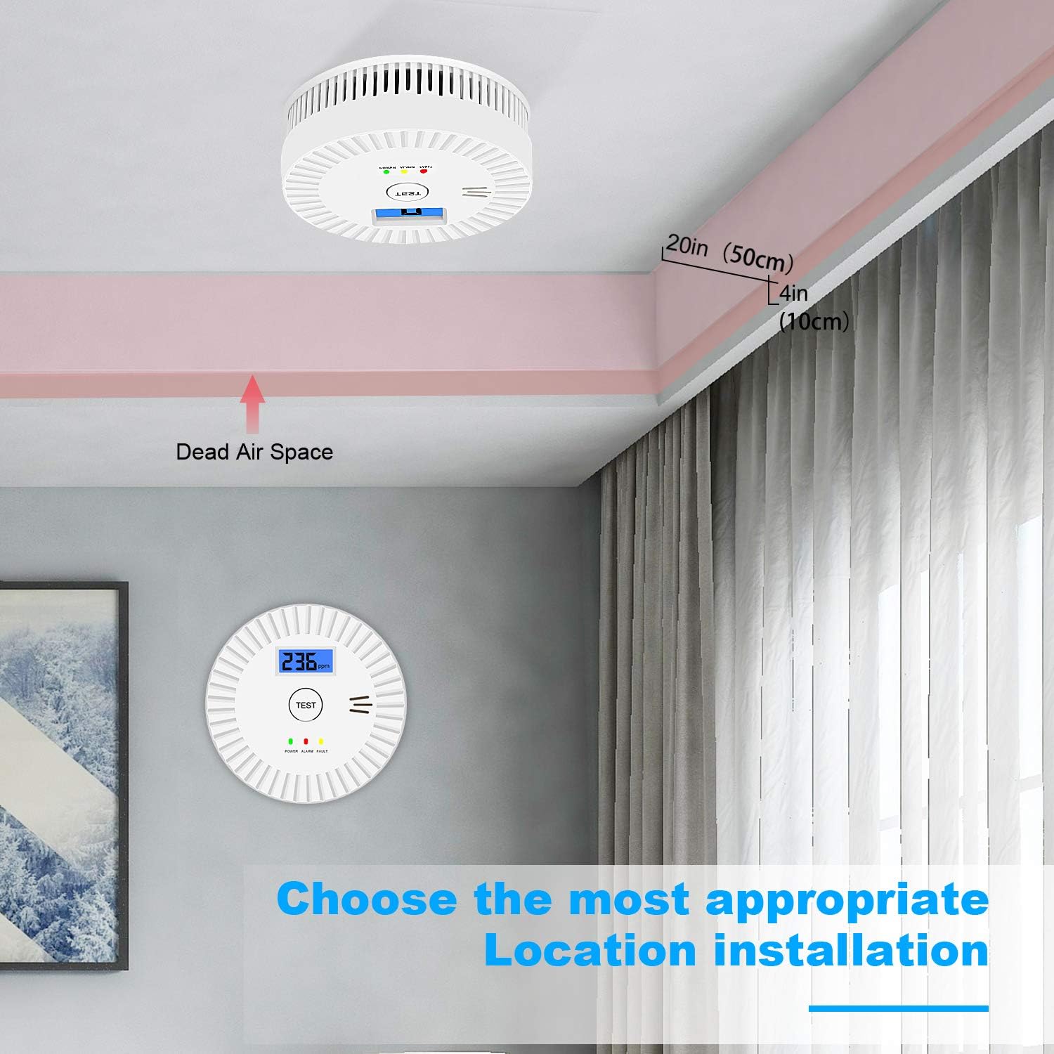 3 Pack Combination Smoke and Carbon Monoxide Detector Battery Operated, with Display,Battery Operated,White