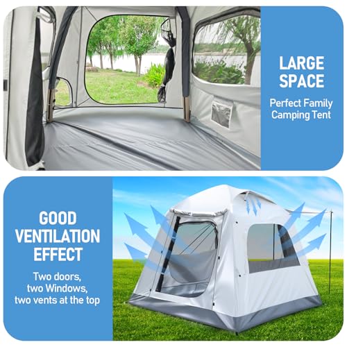 Easy Set up Inflatable Camping Tent 3-4 Person Glamping Outdoor Air Blow Up Tents, Waterproof Inflatable House Tent for Adults