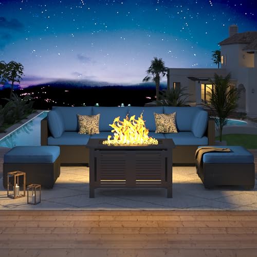 U-MAX 7 Piece Outdoor Patio Furniture Set, PE Rattan Outdoor Wicker Sectional Furniture Chair Set with Cushions and Tea Table