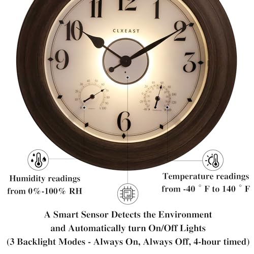 Illuminated Outdoor Indoor Metal Clocks Waterproof 24 inch, Oil Rubbed Bronze Black