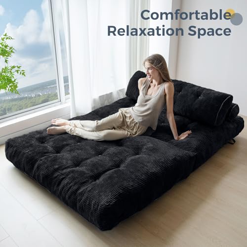 MAXYOYO Folding Sofa Bed, Convertible Sleeper Chair with Pillow Foldable Mattress with Back Support