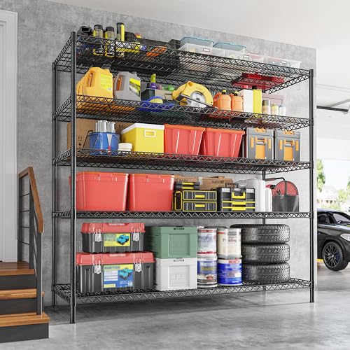 REIBII 55.5" W Storage Shelves 3200LBS Metal Shelving 5 Tier Wire Shelving Unit Garage Shelving Heavy Duty Metal Shelves for Storage Rack Commercial