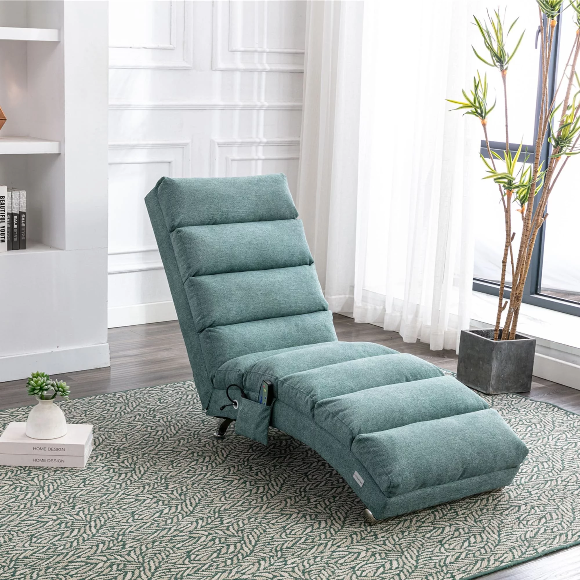 Modern Tufted Oversized Chaise Lounge Massage Chair For Living Room, Bedroom Grey