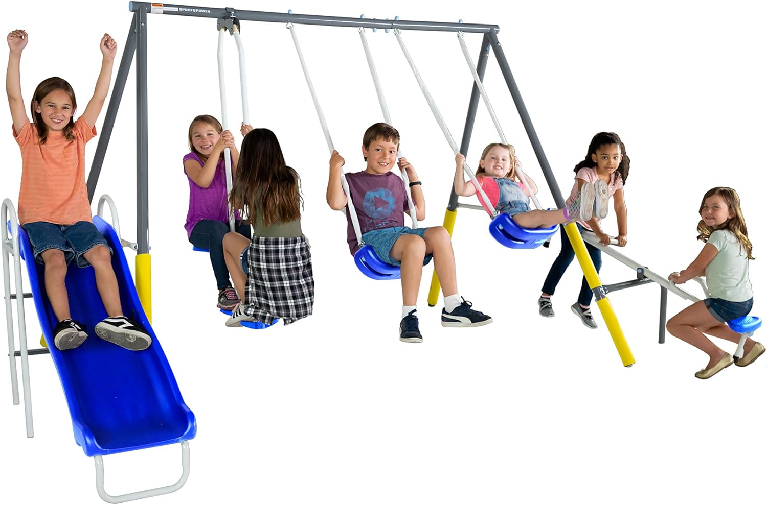 Sportspower Cambridge Outdoor Kids Swing Set with Slide, Blue/Yellow (MSC-4542)