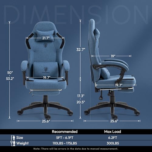 Dowinx Fabric Gaming Chair with Pocket Spring Cushion,Breathable Computer Chair with Massage Lumbar Support and Footrest