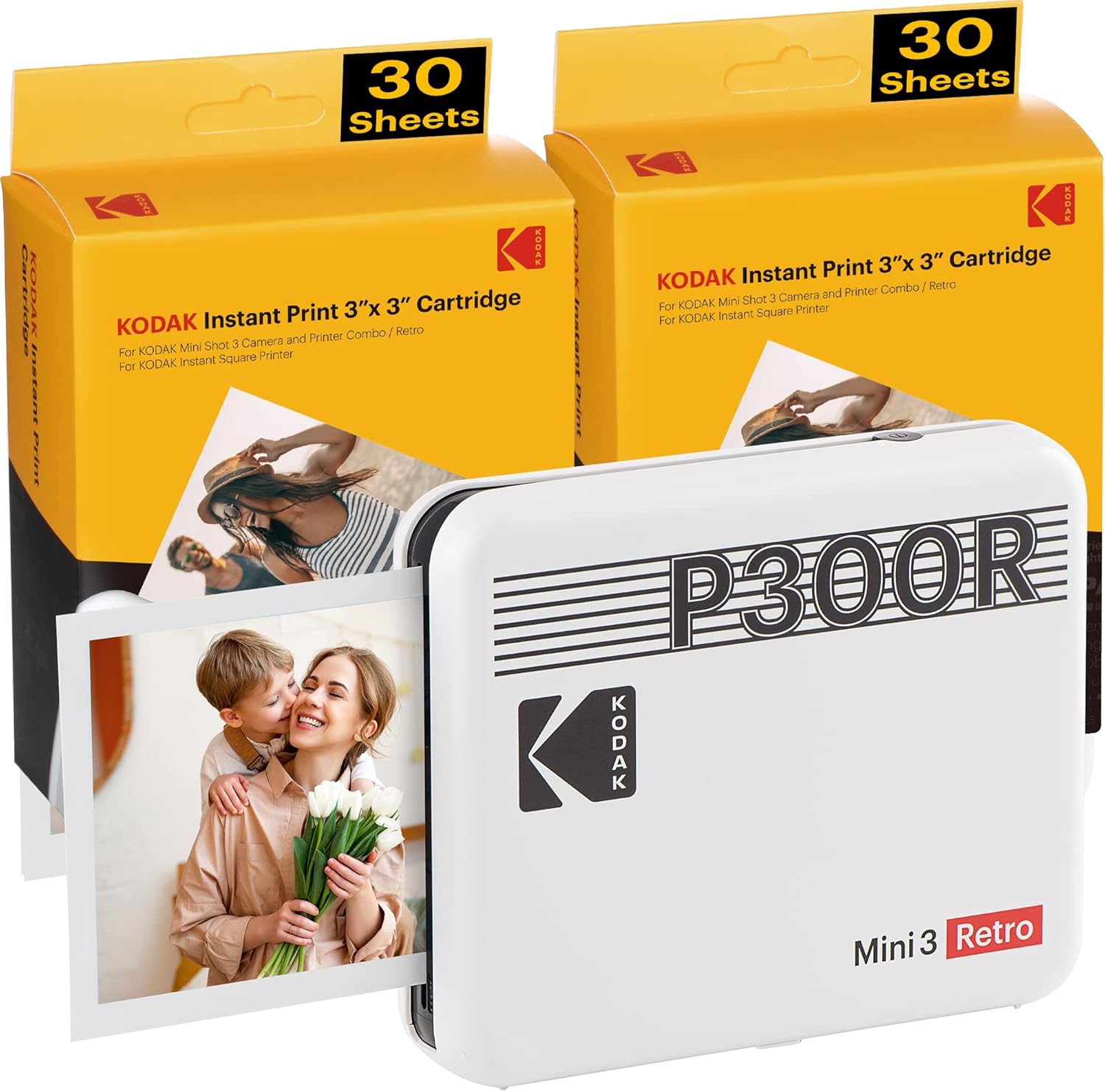 Kodak Mini 3 Retro 3x3” Portable Photo Printer, Compatible with iOS, Android & Bluetooth Devices, Real Photo: 4Pass Technology & Laminating Process
