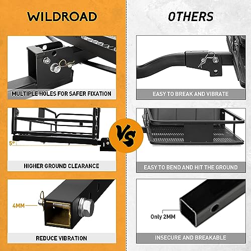 Wildroad Hitch Cargo Carrier 500 LBS Capacity Vehicle Trailer Baskets 60" x 24" x 14" Fits 2" Receiver with Waterproof Cargo Bag, Cargo Net