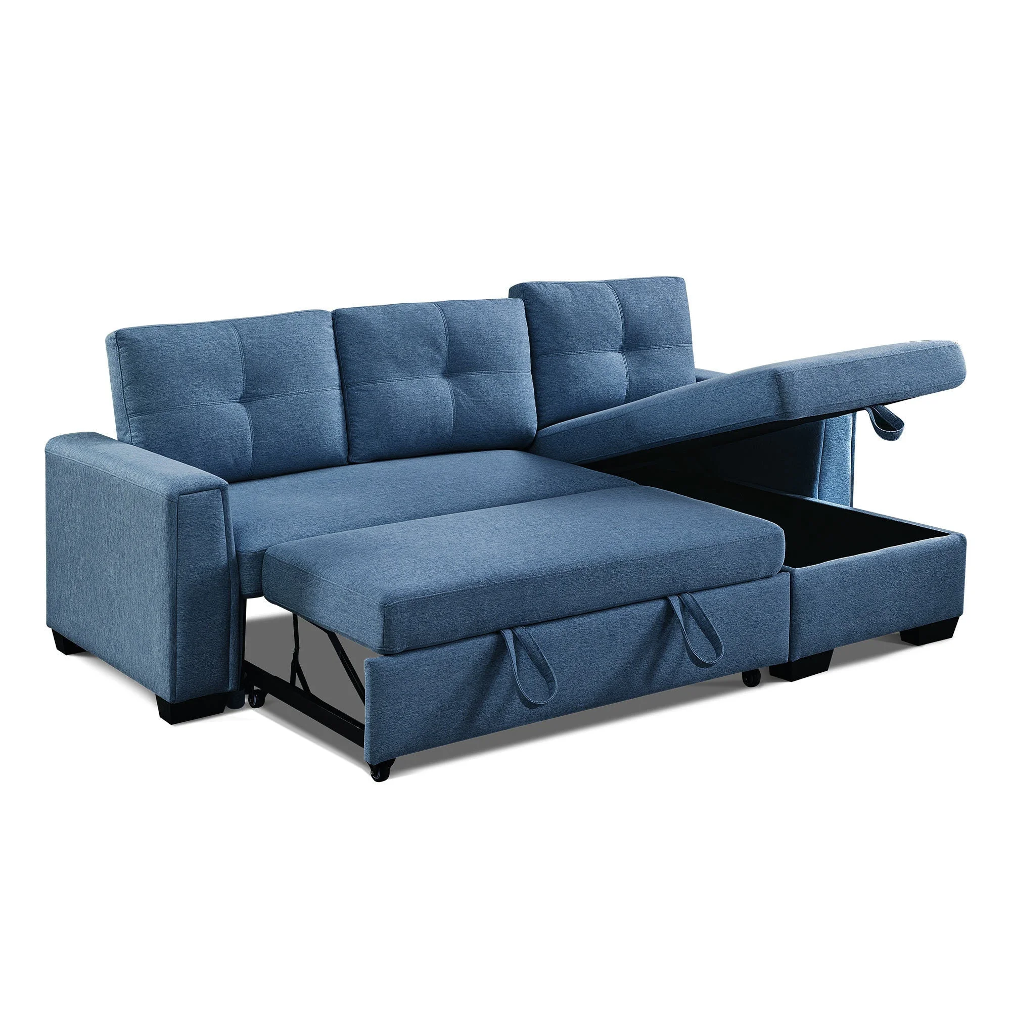 Panora  L-Shape Pull-Out Sleeper Sectional Sofa  - Blue