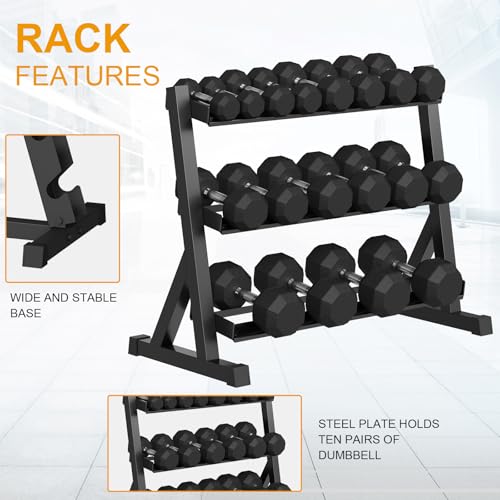 Premium Rubber Coated Hex Dumbbell Weight Set With Rack, Multiple Packages,210LB/350LB/450LB/550LB for Home Gym