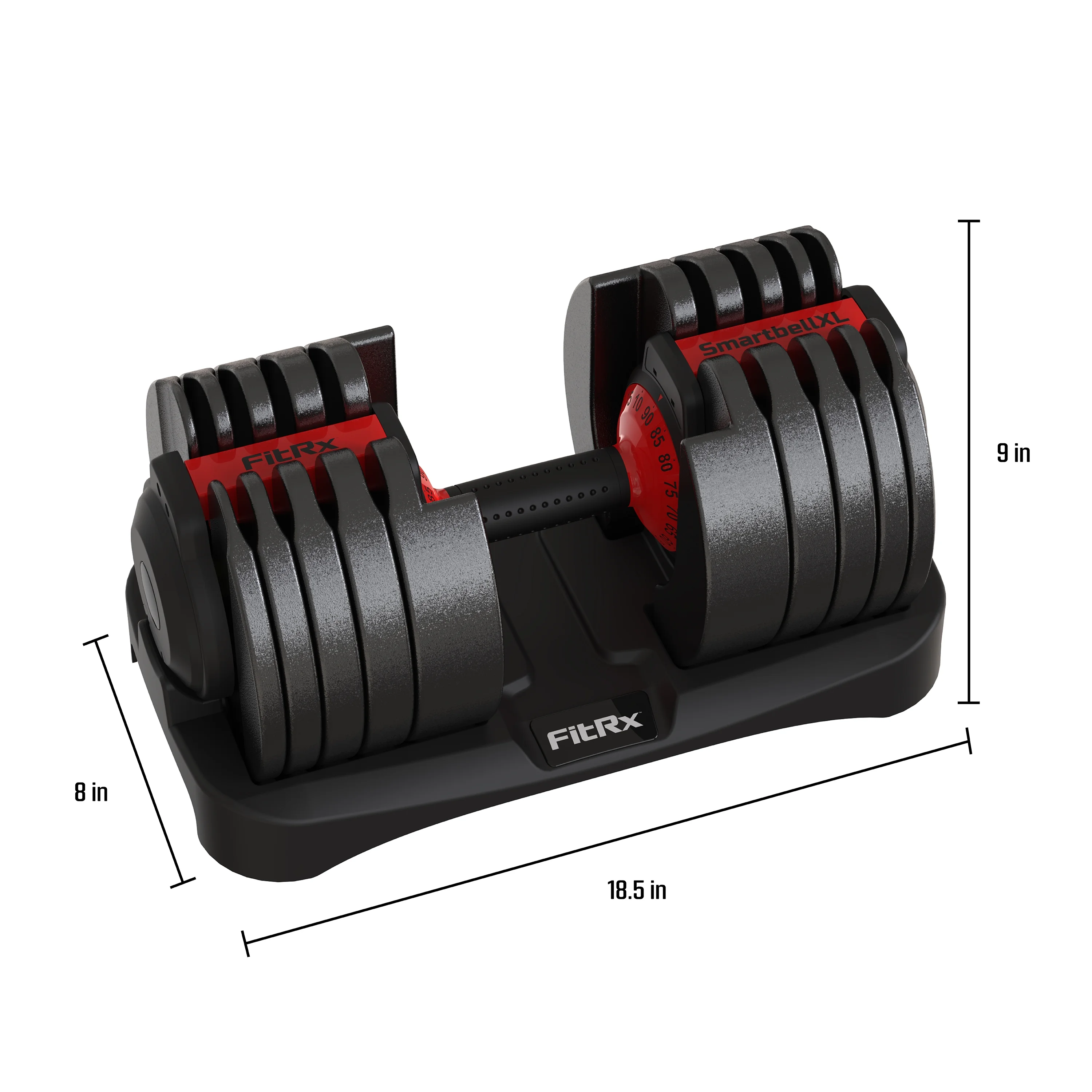 FitRx SmartBell XL, Quick-Select Adjustable Dumbbell, 10-90 lbs. Weight, Black, Single