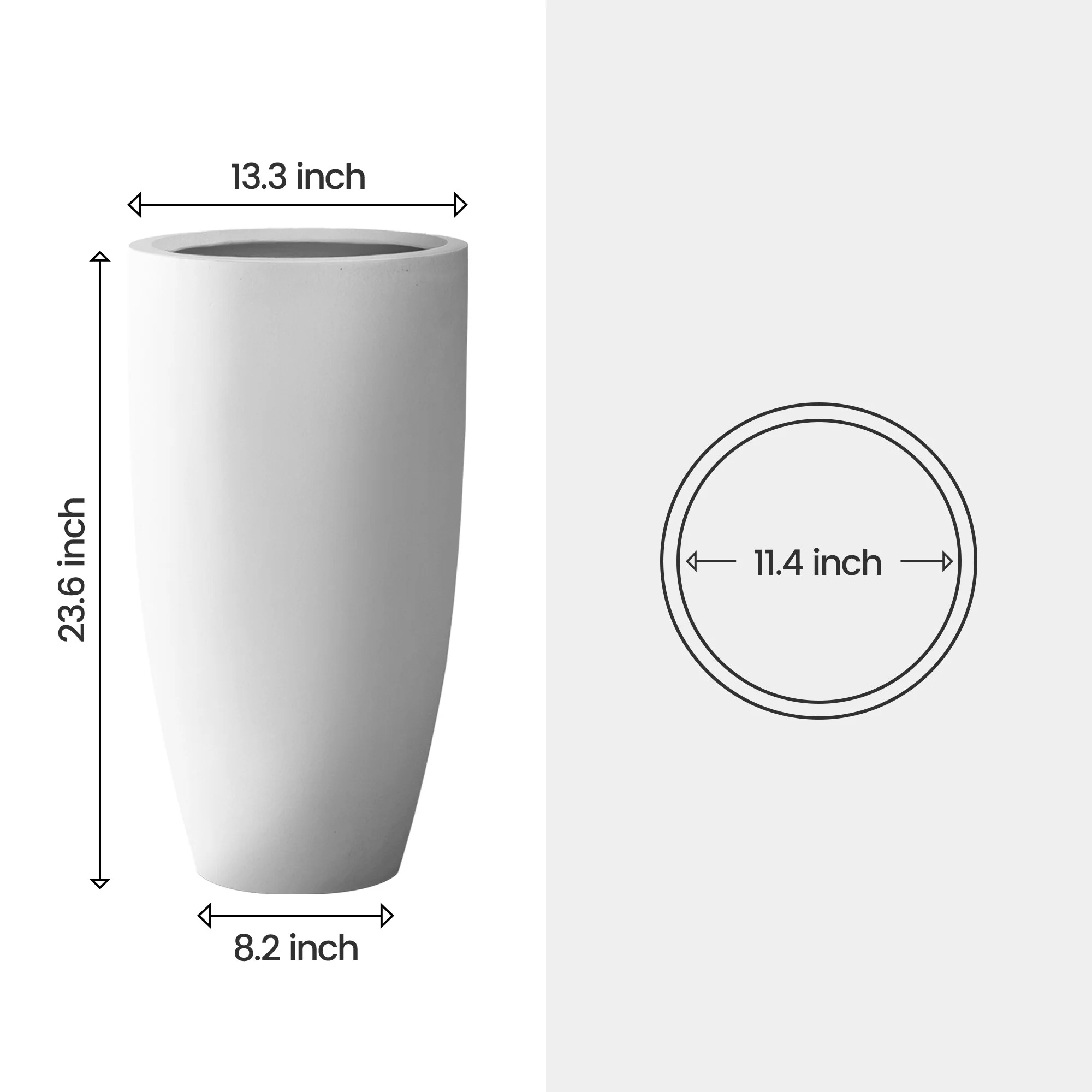 Plantara 24" H Concrete Tall Solid White planter(Set of 2), Large Outdoor Plant pot, Modern Tapered Flower pot for Garden