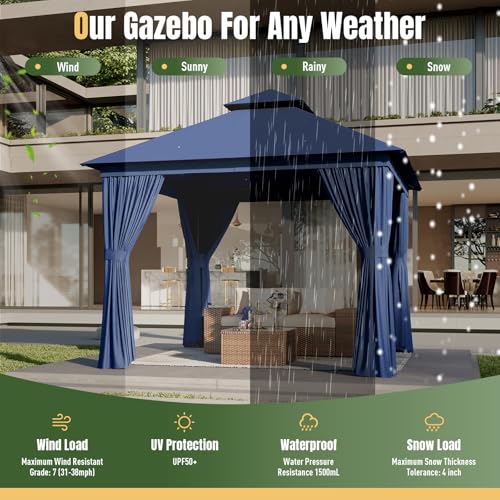 AOXUN Outdoor Gazebo for Patio 10x12, Metal Frame Canopy with Double Roofs