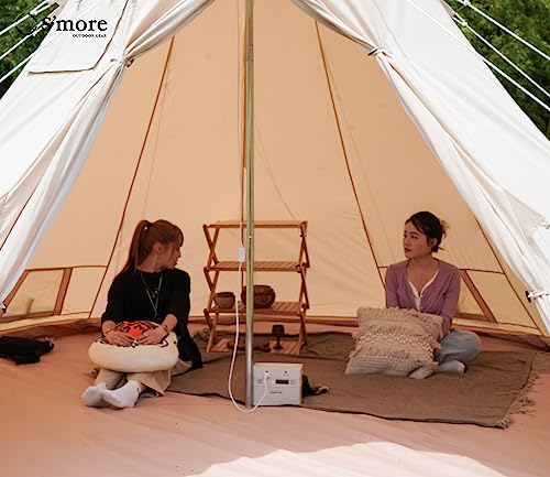 S'more Canvas Bell & Teepee Camping Tent, Water Resistant, Hot Tent with Stove Jack, 4 Season Outdoor Glamping Tent