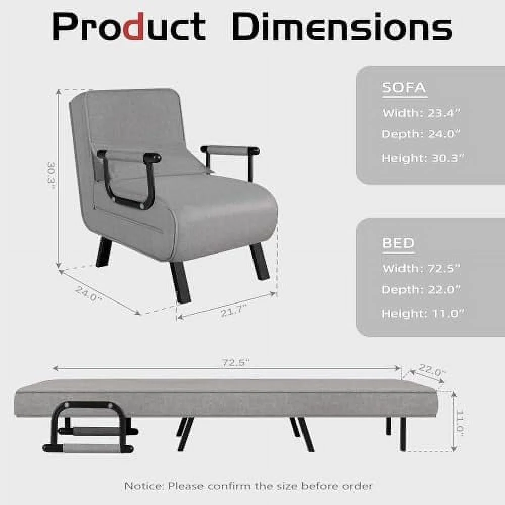 HOOMHIBIU Sleeper Chair Bed  20" Convertible Sofa Bed  4 in 1 Folding Bed with 5-Position Adjustable Backrest &amp