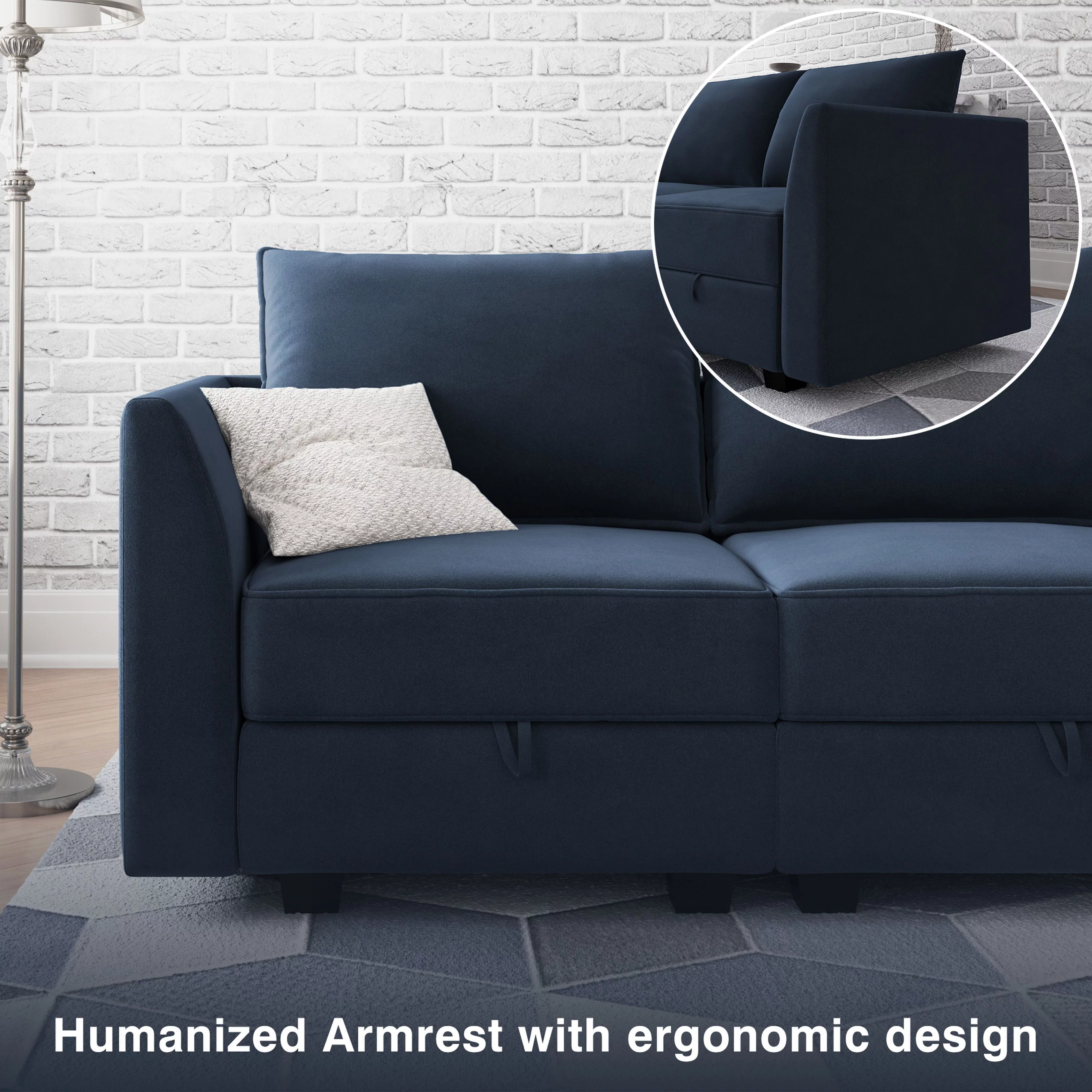 HONBAY Velvet Sectional Sofa Reversible Sleeper Sofa Modular Couch for Apartment, Navy Blue