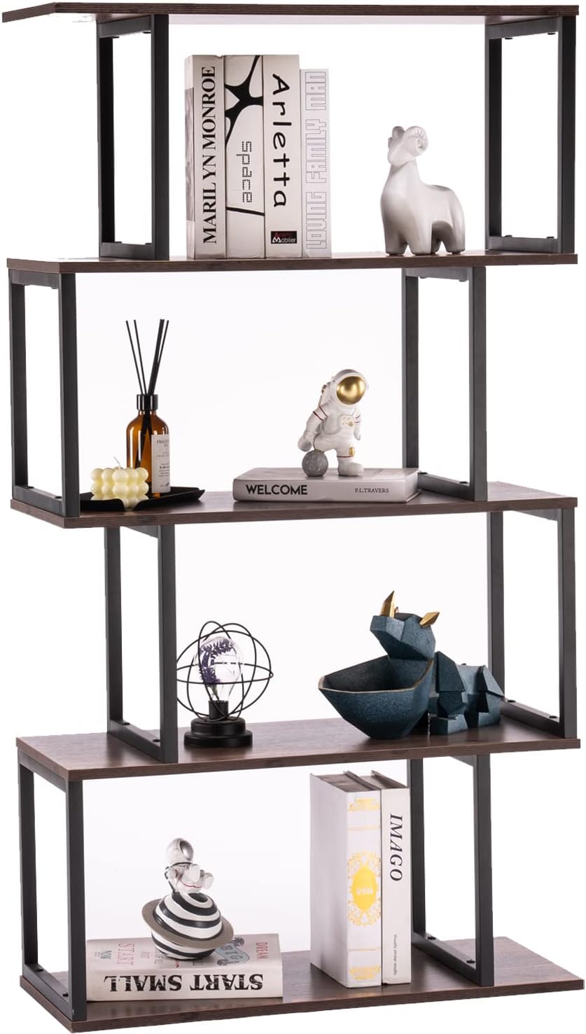 Apicizon Industrial Bookshelves Wooden Bookcase, 2-Tier Bookshelf, S-Shaped Bookshelf Modern Bookshelf