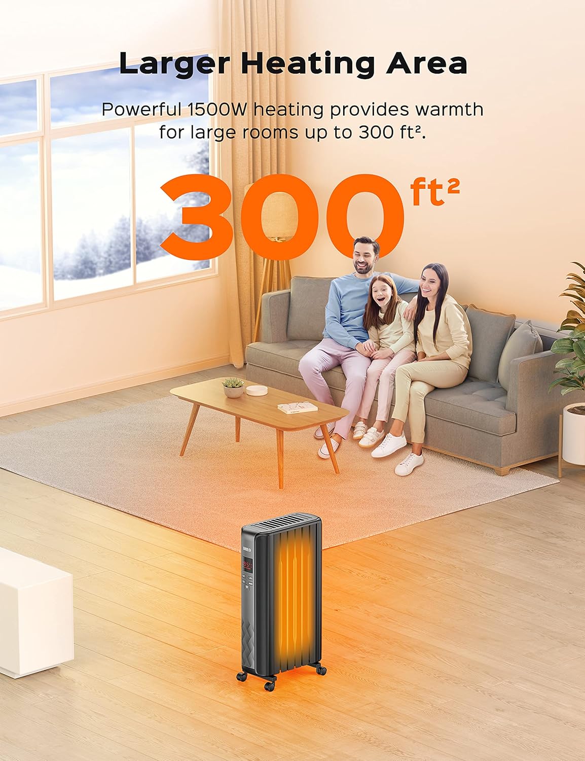 Dreo Radiator Heater, Upgrade 1500W Electric Portable Space Oil Filled Heater with Remote Control, 4 Modes, Overheat & Tip-Over Protection, 24h Timer