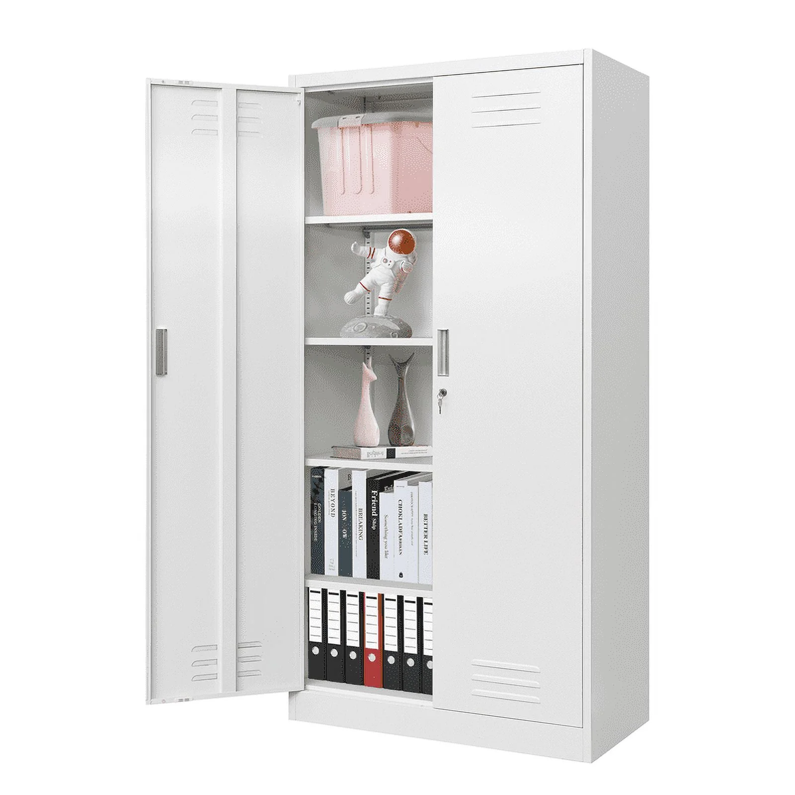 Lockable Storage Cabinet with Adjustable Shelves, 72" Metal Storage Cabinets for Garage, Office, Home, Pantry, Classroom（White）