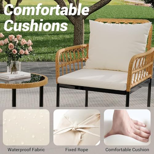 3 Piece Patio Bistro Set, Outdoor Wicker Table and Chairs Set of 2