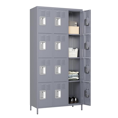 3 Doors Lockers for Employees, Steel Storage Lockers Lockable, Metal Locker Storage Cabinet for Home Office School Gym, Require Assembly (Grey)
