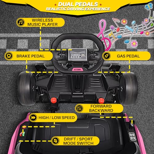 Blitzshark 24V Kids Go Kart 300W Powerful Drift Kart Electric Pedal Kart Outdoor Race Toy, with 2X150W Strong Motor, 7AH Big Battery