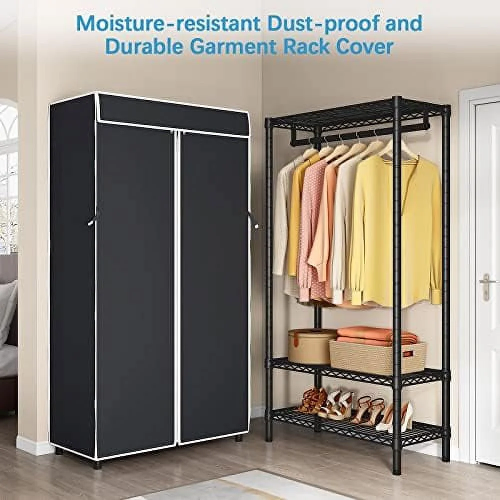 V1S 3 Tiers Garment Racks With Cover Clothing Rack For Hanging Clothes Free Standing Wardrobe Closet For Small Spaces Heavy Duty Clothes Rack