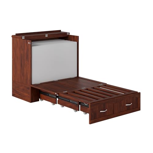 AFI Southampton Queen Murphy Bed Chest with Mattress, Storage, and Built-in Charger in Grey