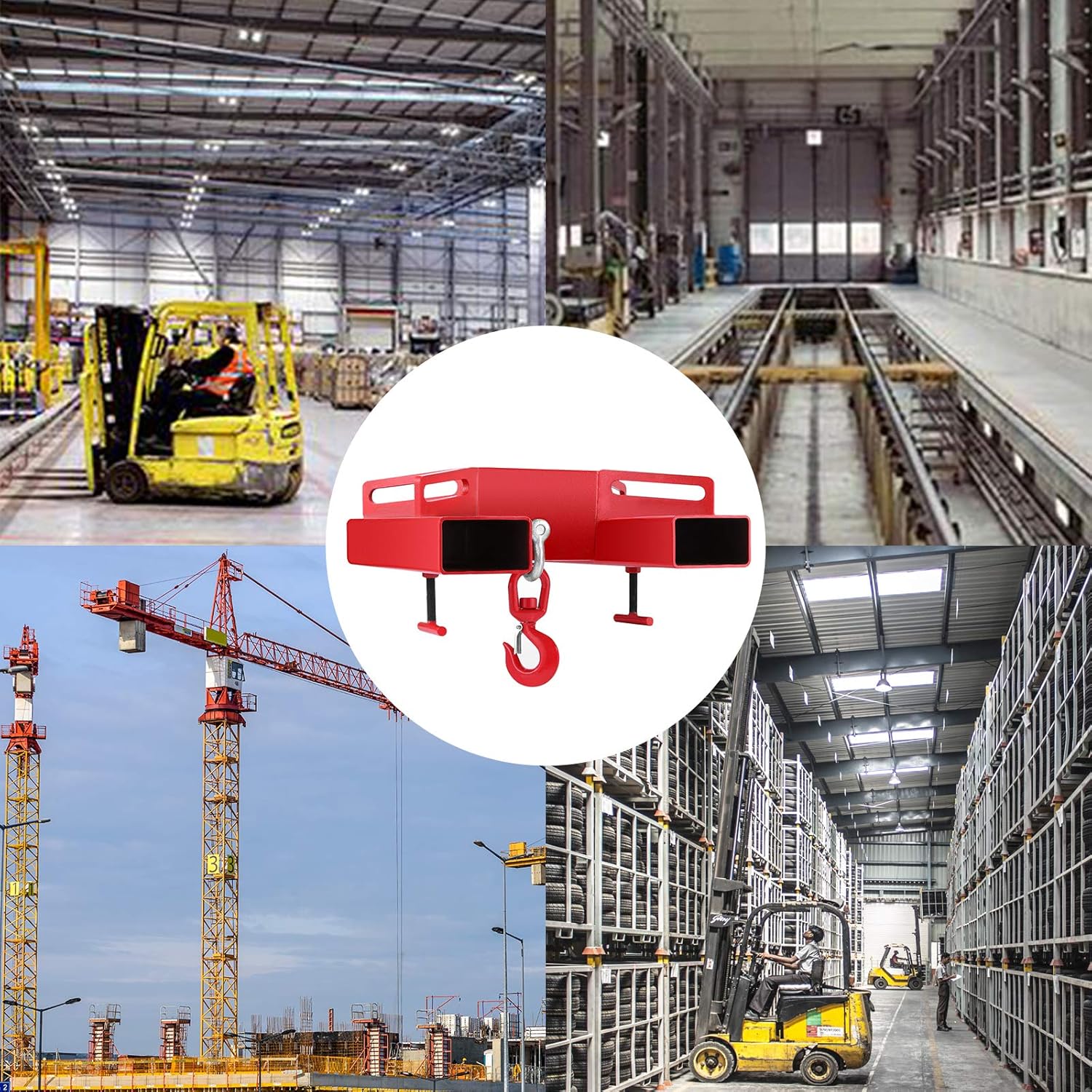 Mophorn Forklift Lifting Hook, 6600lbs Capacity Forklift Lifting Hoist, Red Forklift Mobile Crane with Swivel Hook and Two Large T-Screws