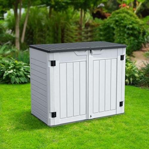 YITAHOME Outdoor Horizontal Storage Sheds w/o Shelf, Weather Resistant Resin Tool Shed, Multi-Opening Door for Storage of Bike, Trash Cans