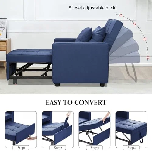 RUNFAYBIU Convertible Chair Bed  3-in-1 Folding Sofa Bed Chair with Adjustable Backrest  Multi-Functional Pull Out Sleeper Chair Bed Single Armchair