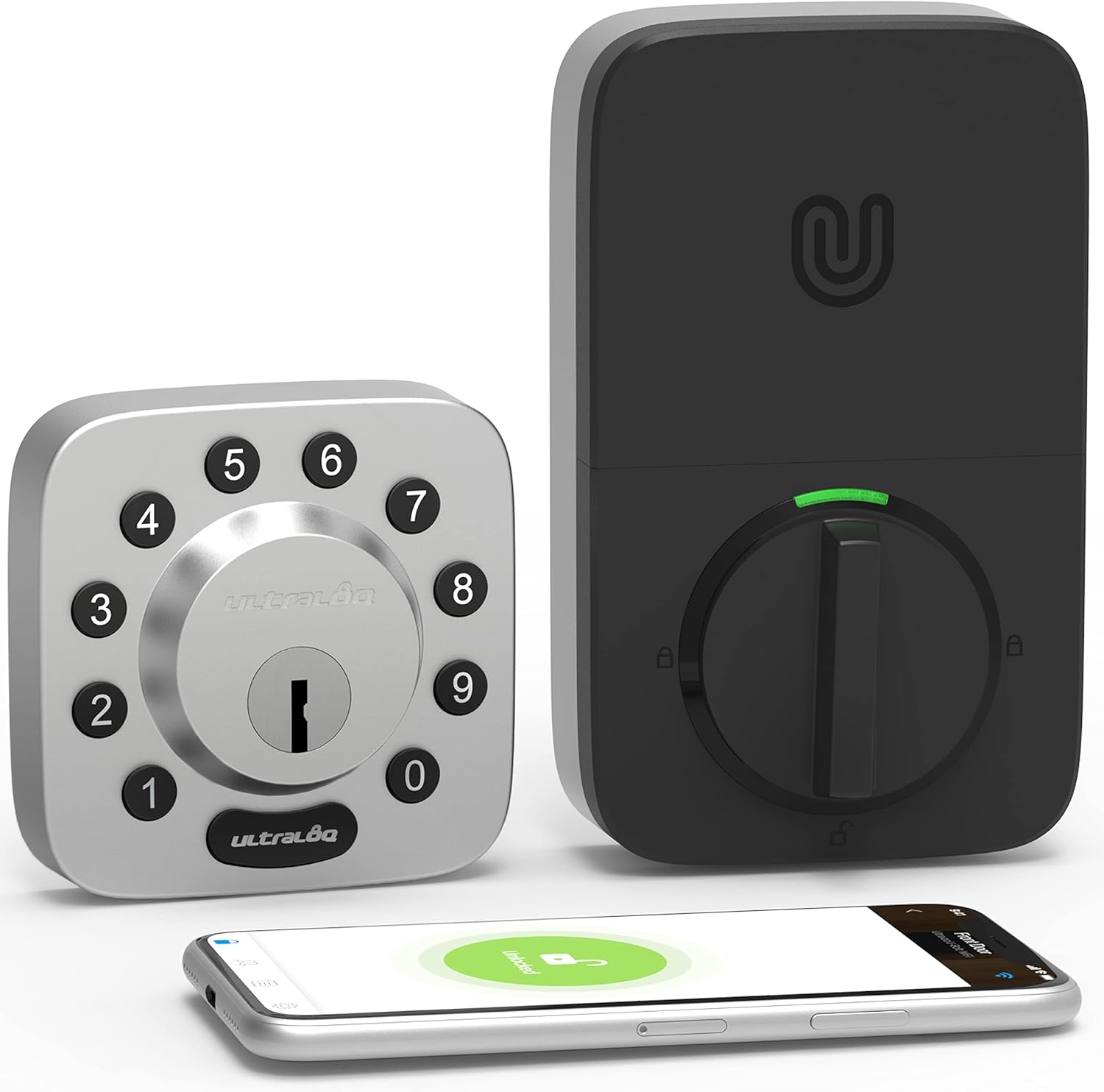 ULTRALOQ Smart Door Lock U-Bolt (Satin Nickel) + Bridge WiFi Adaptor, 5-in-1 Keyless Entry Door Lock with WiFi, Bluetooth and Keypad