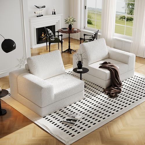 Cloud Modular Sectional Sofa, DIY Combination Modular Couch for Living Room, Unique Knitted Fabric Love Seat Couches with 2 Pillows