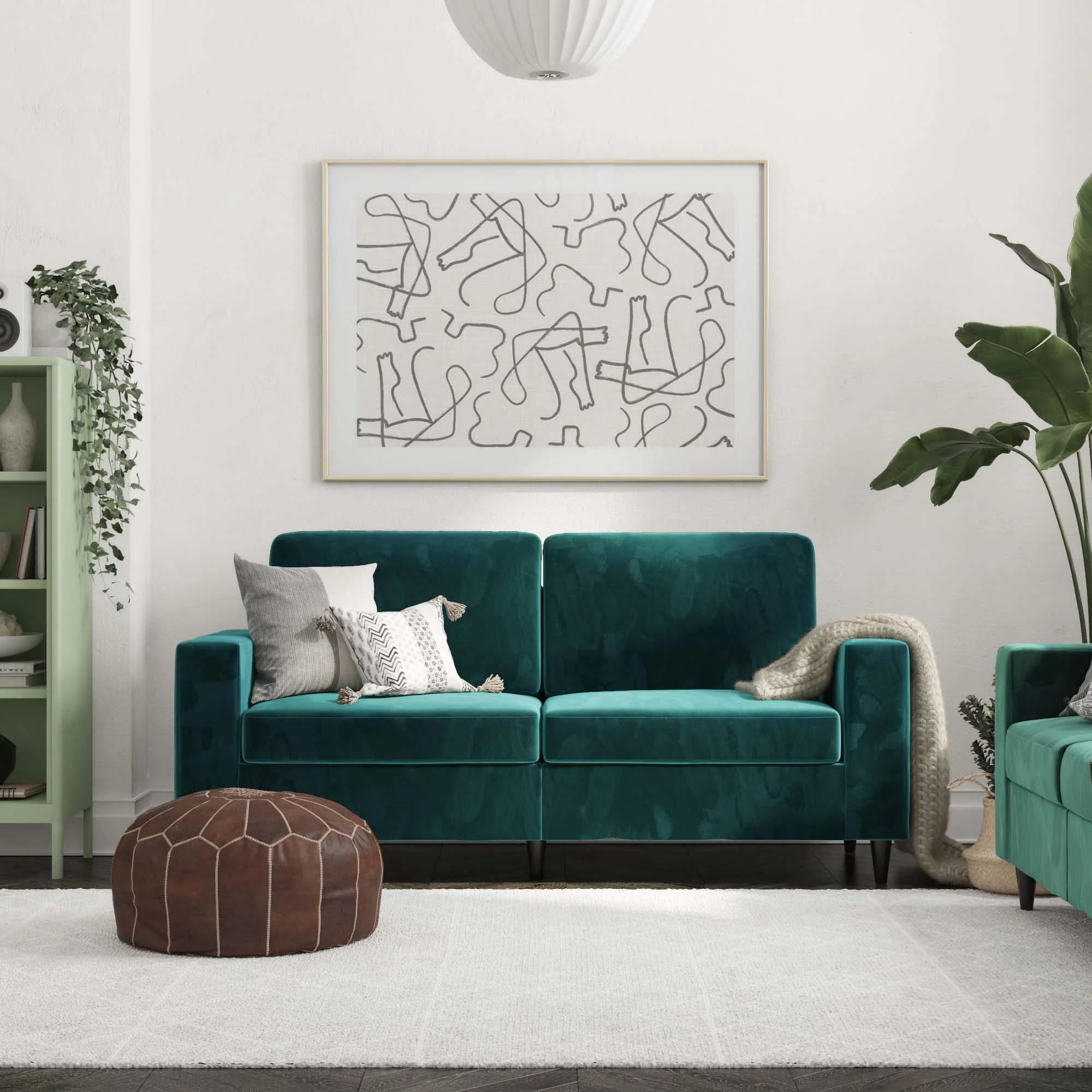 DHP Cooper 3 Seater Sofa, Green Velvet