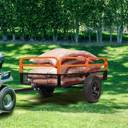 Garden Dump Carts, Heavy Duty Yard Cart, Large 1500-Pound Capacity, Steel Yard Trailer, Utility Trailer, Hand Pull or Foot Pedal Dump Cart for ATV