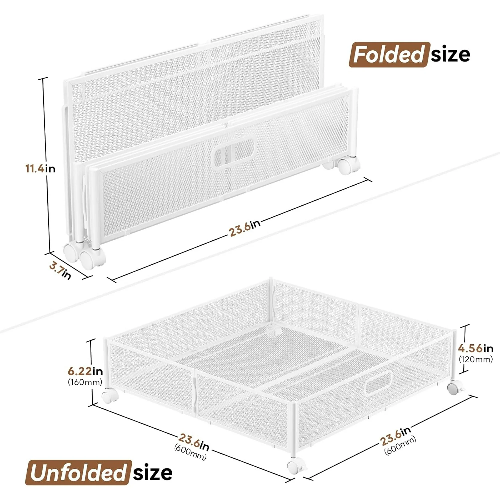 Under Bed Storage Containers with Wheels - Shoe Storage Organizer Drawer, Tool-free Assembly Metal Underbed Storage Containers for Bedroom Clothes