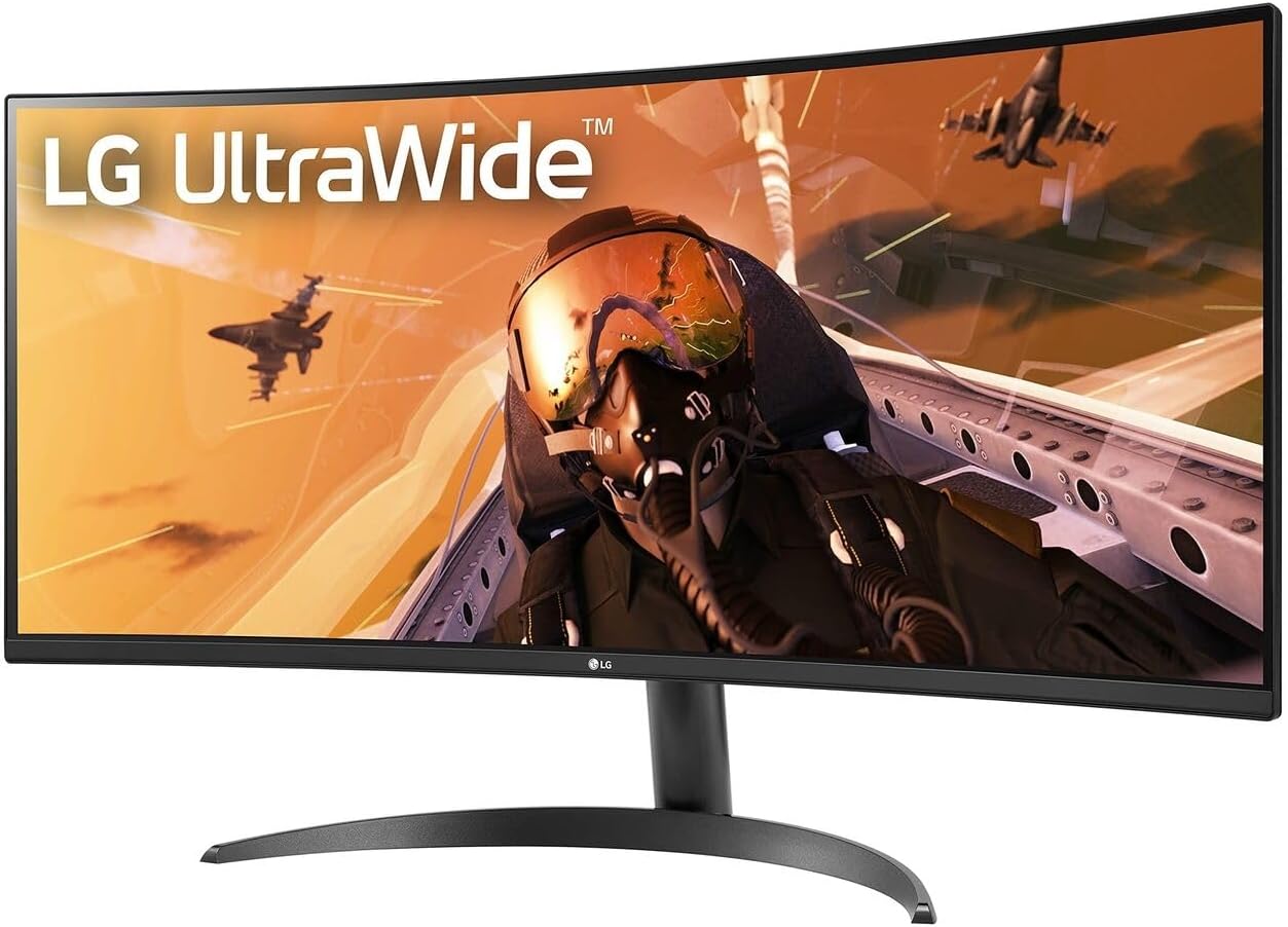 LG 34” monitor, 21:9 Curved UltraWide WQHD (3440x1440) ISP Display, sRGB 99% Color Gamut and HDR 10, 160Hz, 1ms