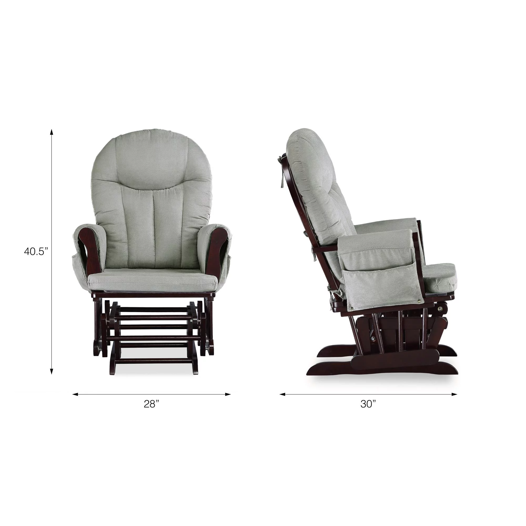Baby Relax Huntington Glider Rocker with Storage and Ottoman, Espresso Finish with Gray Cushions