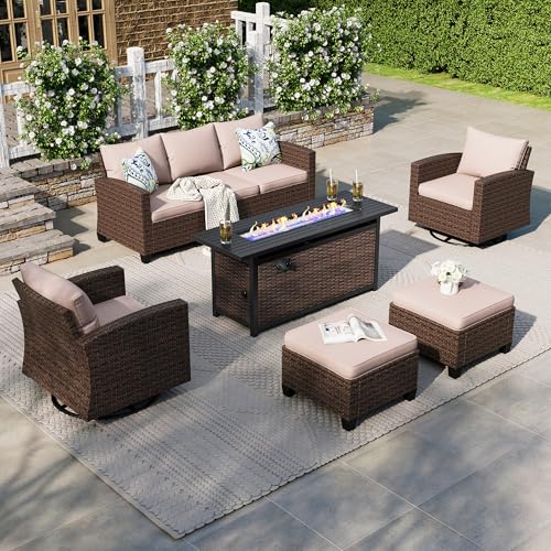 HERA'S HOUSE Patio Furniture Set with 56" Fire Pit Table, Outdoor Patio Conversation Sets