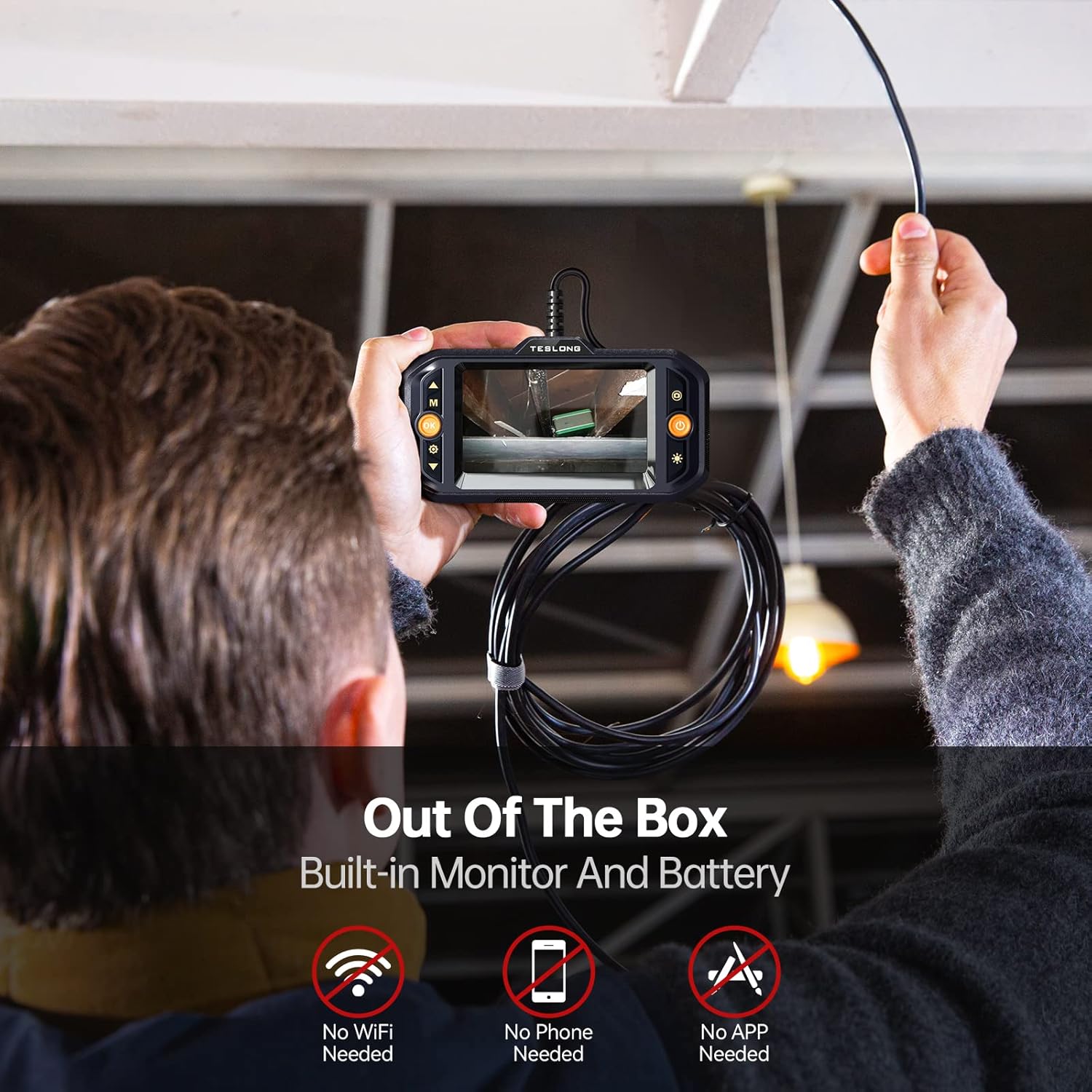 Dual Lens Endoscope, Teslong Borescope Inspection Camera with Light, Automotive Industrial Scope Camera with Flexible Snake Probe