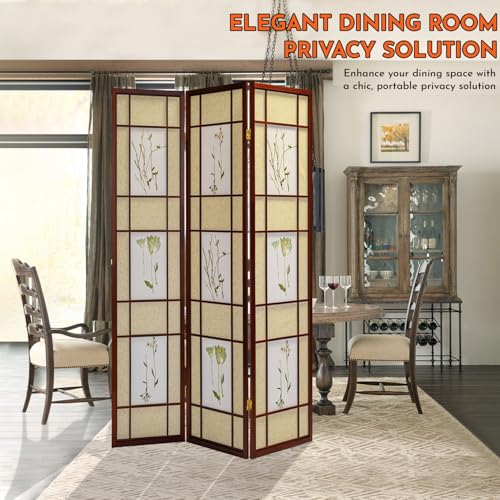Legacy Decor 3 Panels Room Divider - Portable & Foldable Freestanding Room Privacy Screen - 71” Tall Botanical Floral Dressing Screen