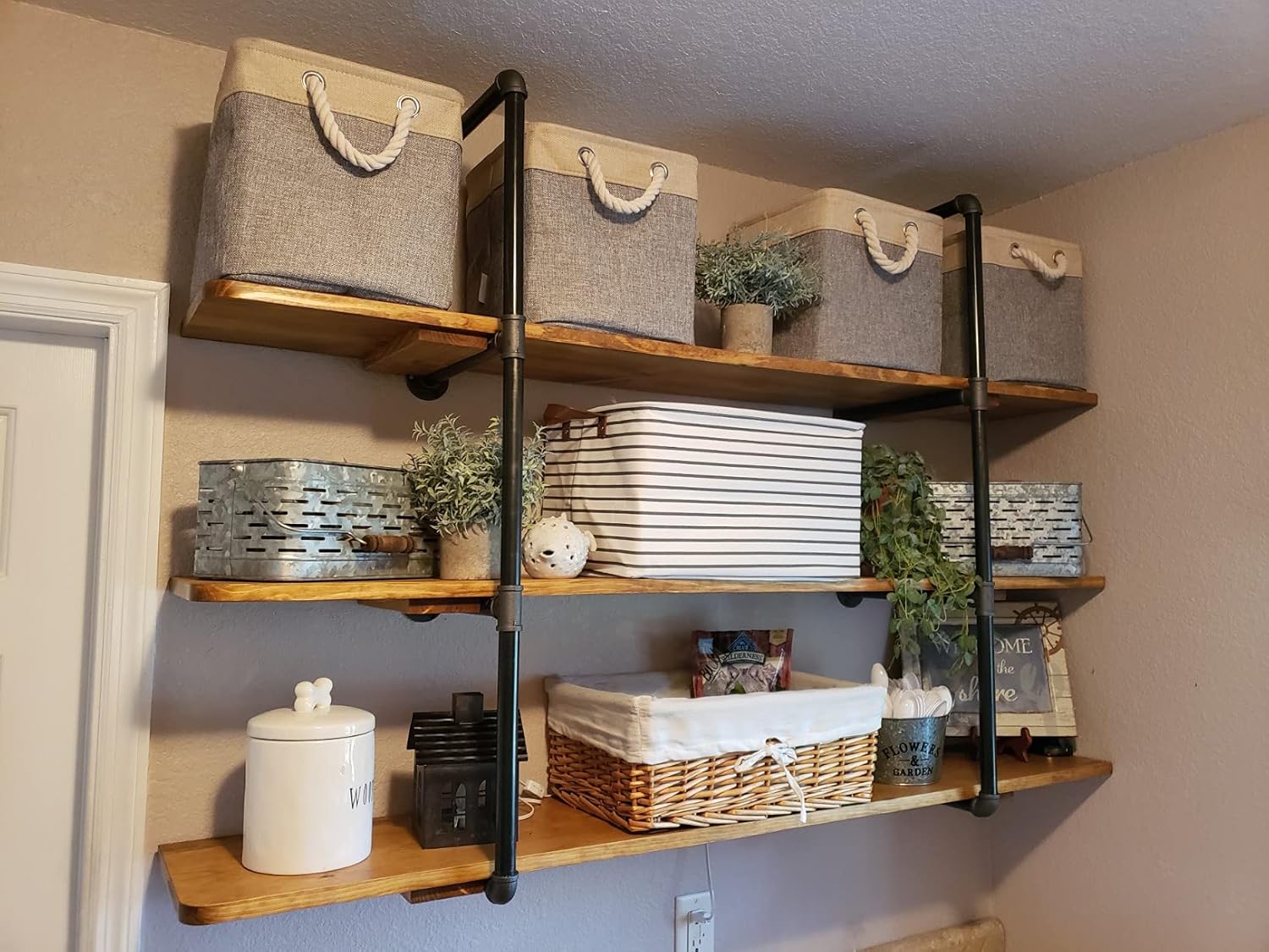 3/4 Inches Malleable Cast Iron Pipe 2 PCS 4 Tier. Vintage Industrial Wall Mount Bookshelf Shelving Unit, DIY Open Bookshelf, Shelf Shelves