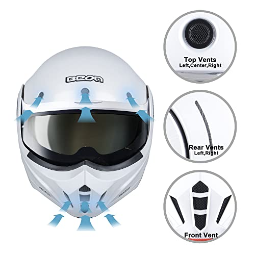 BEON Full Face Motorcycle Helmet DOT Approved, 180° Reversible Chin Guard Modular Pilot Helmet with Anti-Fog Dual Visors for Adult Men Women (S-XXL)