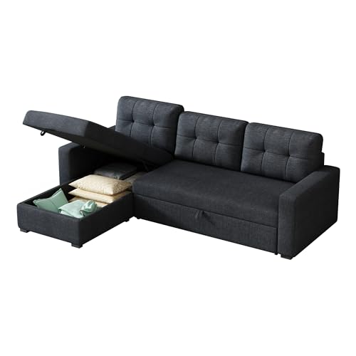 Ball & Cast L-Shape Reversible Sectional Sleeper Sofa Bed 4 in 1 Pull Out Couch with Storage Chaise & Removable Back Cushions
